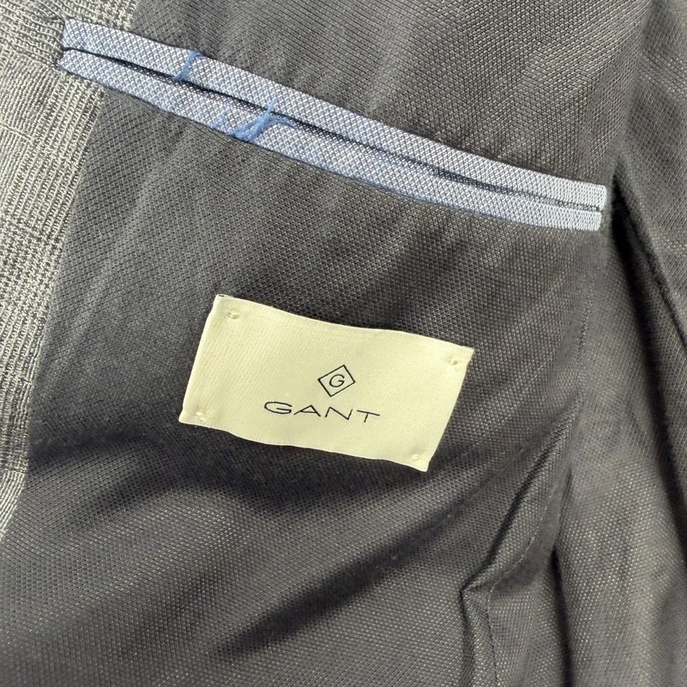 GANT Wool Plaid Slim Blazer Gray Windowpane Two Button Sport Coat US‎ 38 EU 48